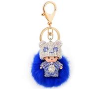 Kiki Monqiqi Porte-clés Porte-clés en peluche avec strass, Bleu