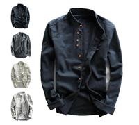 KIKIATA Chemise Katana de style japonais pour homme, chemise à col montant en lin et coton à double boutonnage, chemises à col chinois pour hommes, bleu, 4XL