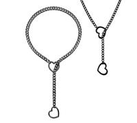 KIKIATA Collier Love Shackles, collier chaîne en forme de cœur avec anneau en O, fait à la main, collier à maillons cubains punk, bijoux réglables en Y pour femmes et hommes, taille unique, Métal