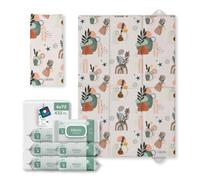 Kikido Kit Voyage - Matelas à Langer de Voyage 40x60 + 432x Lingettes Talc | Kit pour le Change de Couches de Voyage, avec 1 Pliable Matelas et 6 Paquets de 72 Lingettes Bébé au Talc & Aloe Vera