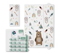 Kikido Kit Voyage - Matelas à Langer de Voyage 40x60 + 864x Lingettes Talc | Kit pour le Change de Couches de Voyage, avec 1 Pliable Matelas et 12 Paquets de 72 Lingettes Bébé au Talc & Aloe Vera