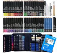 KIKIGOAL Kit de dessin de 145 pièces, crayons de couleur professionnels avec graphite, fusain, crayons pastels de couleur, aquarelle et livre de dessin dans un sac de rangement, ensemble d'art pour