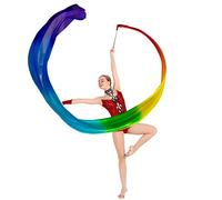 KIKIGOAL Ruban de danse de gymnastique de 4,8 m - Ruban de soie véritable avec tige pour spectacles de talents, danse artistique, tourbillon de bâton, loupes d'église, etc. (Couleurs unies)