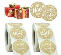 KiKiHong 1000 Pièces Autocollants Joyeux de Noël,Kraft Papier Stickers Autocollantes Noel,Ronds Rouleau Autocollant Noel,Étiquettes de Scellage pour Emballages Cadeaux de Noël