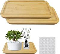 KiKiHong 2 Plateaux en Bambou,Reproductible Plateau Rectangle, 25 x 14 x1,5 cm,Décoration du Plateau avec Coussin Auto-adhésif Antidérapant pour sous-Verres,Thé,Café,Gâteaux