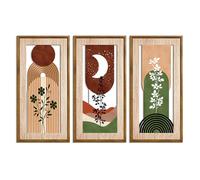 KiKiHong 3 Pièces Tableau en Bois Decoration Murale-Deco Murale en Bois Moderne avec Motifs Naturels (Feuilles, Lune), Tableaux de Salon pour Chambre,Cuisine & Bureau, Dimensions 40x20cm