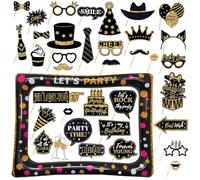 KiKiHong 37 Pièces Kit Photobooth Anniversaire Noir & Doré - Accessoires Anniversaire avec Cadre Photo Gonflable 65 * 78cm,Accessoires Photobooth pour Fête d'anniversaire