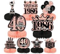 KiKiHong 9Pcs Decoration Table Anniversaire 40 Ans,Deco Anniversaire,Centre de Table en Nid D'abeille Décorations Décorations de Fête D'anniversaire pour Hommes Femmes(40 Ans)