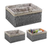 KiKiHong Lot de 3 paniers de rangement tissés en osier pour la maison, le bureau, la salle de bain et la chambre à coucher, panier cadeau (gris)