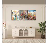 KiKiHong Lot de 3 posters colorés - Motif fleurs, bouteilles, plantes, fleurs - Impression sur toile - 30 x 40 cm - Art mural pour salon, chambre à coucher et salle de bain - Sans cadre
