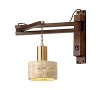 Kikioo Applique Murale en travertin Jaune à Bras pivotant du Milieu du siècle, Style Japonais Wabi Sabi, en Bois, réglable, Style rétro, en Pierre Naturelle, luminaire de Chevet pour Salon, Chambre à
