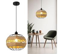 Kikioo Lustre créatif en corde de chanvre, style nordique, 30 cm, style ferme, suspension sphérique, luminaire suspendu, idéal pour un restaurant, un hôtel ou un B&B, E27, tissé à la main, idéal pour
