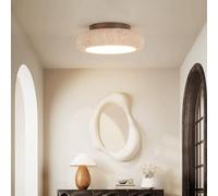 Kikioo Plafonnier en travertin jaune de style japonais, plafonnier en pierre Wabi Sabi, cylindre LED 18W Vintage près du plafond pour chambre couloir entrée cuisine foyer