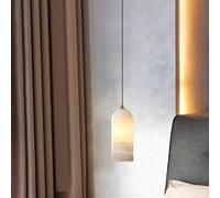 Kikioo Suspension en albâtre et marbre blanc, lampe suspendue linéaire à tube long, petit lustre cylindrique pour salle à manger, îlot de cuisine, chambre, culot E14