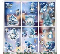 KIKISML Lot de 9 feuilles d'autocollants de fenêtre de Noël à thème flocon de neige, nain, Père Noël, bonhomme de neige, ours bleu glacier pour école, maison, bureau, fête