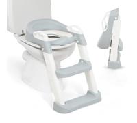 KikkaBoo - Adaptateur WC pour enfants avec échelle LEA, réducteur de toilette, pliable et réglable, design anatomique, rembourrage amovible et doux, poignées, antidérapant, 18 mois et plus, gris
