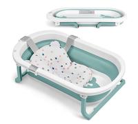 KikkaBoo Baignoire Bébé WILLY, Design Pliable, Thermomètre Intégré, Coussin de Bain Doux, Pieds Antidérapants, Bouchon de Vidange, Matériau Non Toxique, Menthe