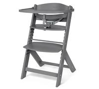 KikkaBoo Chaise Haute Bébé Évolutive en Bois NORDY, Bois de Hêtre, Réglable jusqu’à 35 kg, Plateau Amovible, Siège et Repose-Pieds Réglables, Harnais 3 Points, Gris Foncé