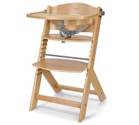 KikkaBoo Chaise Haute Bébé Évolutive en Bois NORDY, Bois de Hêtre, Réglable jusqu’à 35 kg, Plateau Amovible, Siège et Repose-Pieds Réglables, Harnais 3 Points, Bois