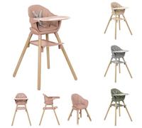 Kikkaboo Chaise haute Woody 2 en 1 pieds en bois Chaise d'enfant Repose-pieds, coloris:rose