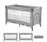 Kikkaboo, lit de voyage parc enfants So Gifted matelas à 2 niveaux sac transport, coloris:gris foncé