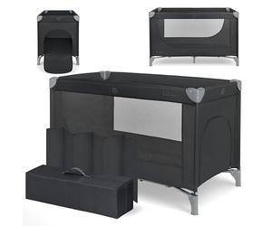 KikkaBoo Lit Parapluie Bébé Pliable Compact So Gifted, Lit de Voyage Léger 120x60 cm, Jusqu’à 15 kg, sans Matelas, Sac de Transport Inclus, Noir, Cot