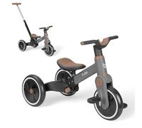 KikkaBoo Tricycle Bébé Évolutif 5 en 1 Flash, Vélo sans Pédales et Draisienne Évolutive, Poignée Parentale Réglable, Roues EVA, Cadre en Acier, 1,5 à 4 Ans, Gris
