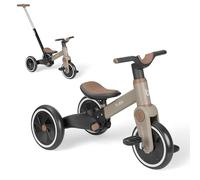 KikkaBoo Tricycle Bébé Évolutif 5 en 1 Flash, Vélo sans Pédales et Draisienne Évolutive, Poignée Parentale Réglable, Roues EVA, Cadre en Acier, 1,5 à 4 Ans, Beige