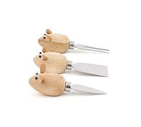Kikkerland Couteaux à fromage CHS08 – design souris en bois 15,5 x 15,5 x 5 cm
