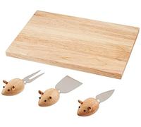 Kikkerland Planche à Fromage en Bois d'hévéa Souris en Acier Inoxydable, Lot de 4