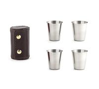 Kikkerland Verres à Shot avec étui en Cuir, Marron, BA59