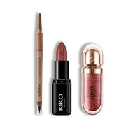 KIKO Milano Lip Glow Trio | Precision Automatic Lip Liner 18, Smart Fusion Lipstick 431 & 3D Hydra Lipgloss 44 | The Perfect Lip Combo for Defined & Glossy Lips