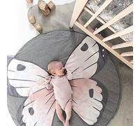 KIKOM Tapis Ramper bébé Tapis de jeu Animaux Papillon Coton Rond Tapis Pour Filles Garçons Eveil Enfants Decoration Chambre 90cm (Papillon)