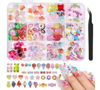Kikonoke Lot de 150 breloques en forme de bonbon pour ongles en acrylique, mignonnes sucettes 3D en forme de beignets, fruits, étoile, cœur, ours, bijoux en gomme, fournitures d'ongles avec pince à
