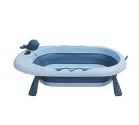 Kikumi Baignoire bébé Pliable, Baignoire bébé avec Mesure de la Température, Seau de Bain Pliable et épais pour S'asseoir et S'allonger pour un Usage Quotidien (Bleu)
