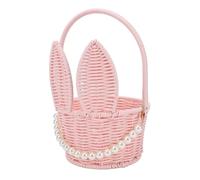 Kikumi Panier de Lapin de Pâques, Panier à œufs de Pâques en Rotin tissé avec Oreilles de Lapin en PP avec Pendentif en Perles, pour Bonbons, Pique-nique, Fête de Mariage, Camping,