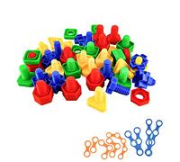 Kikuo 32 Pcs Shape Sorting Toy, Colour Matching Shapes Nuts and Bolts Stacking Toys, Educational Sensory Screwing Toys for Kids, Non-Toxic Safe Materials Building Toys