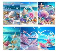 Kikuo 6 Pack Diamond Painting Kits, 5D Complet le Coquillage Étoile de Mer Diamant, DIY Arts Craft Diamant Peinture Set pour Adulte Beginners et enfants, Murale Décoration, 30x40 cm