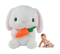 Kikuo Animal en Peluche Lapin, White Kawaii Bunny Teddy Bear, Peluche Duveteuse avec Carotte, Jouets Lapin Mignons pour Filles Garçons Cadeaux de Fête d'enfants (22cm)