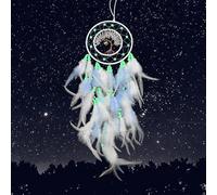 Kikuo Attrape-rêves arbre de vie avec perles lumineuses, Attrape-rêves faits main avec plumes, Capteur de Reves de style bohème pour chambre Mariage Voiture Decoratif Anniversaire Cadeau (Blanc)