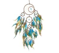 Kikuo Attrape-rêves en plumes, cinq anneaux attrape-rêves en cristal avec perles, attrape-rêves de style bohème faits main pour décoration de mariage chambre, cadeau (Marron)