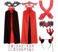 KIKVTER Deguisement Diable Femme, Costume d'Halloween pour Femme, Déguisement Diablesse Femme, Corne Diable, Fourchette de Diable, Cape de Diables, Costume Carnaval Halloween Adulte Femmes