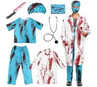 KIKVTER Déguisement Médecin Zombie Homme, Deguisement Halloween Homme, Deguisement Infirmiere Halloween, Horreur Costume Hommes Chirurgien Zombie Accessoires Sanglants pour D'Halloween Carnaval