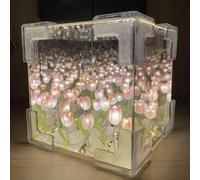 kikxj Lampe Cube Tulipes, veilleuse Miroir Tulipe, Lampe Miroir Cube Tulipes Bricolage, Lampe Miroir Tulipe Cube, Lampe Tulipe Fleur, Cadeau créatif idéal pour Les Amis(Pink)