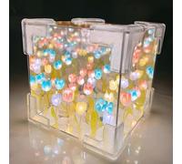 kikxj Lampe cube tulipes, veilleuse miroir tulipe, lampe miroir cube tulipes bricolage, lampe miroir tulipe cube, lampe tulipe fleur, cadeau créatif idéal pour les amis(Multi-colored)