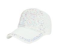 KIKYKUBBLETASW Casquette de Baseball à Strass Scintillants for Femme, Ajustable, Style soirée, Festival, Accessoire Glamour, ornée de Perles, idéale for Le Jour comme for la Nuit(White_Mixed)