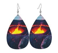 Kilauea Boucles d'oreilles en cuir imprimé volcan en forme de goutte d'eau tendance pour fêtes de fin d'année