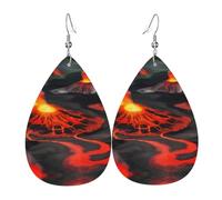 Kilauea Boucles d'oreilles en cuir imprimé volcans en forme de goutte d'eau tendance pour fêtes de fin d'année