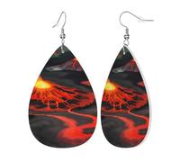Kilauea Boucles d'oreilles pendantes en cuir Motif volcans
