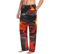 Kilauea Pantalon de pyjama imprimé volcans pour homme, pantalon de nuit doux avec cordon de serrage avec poches, Noir , M